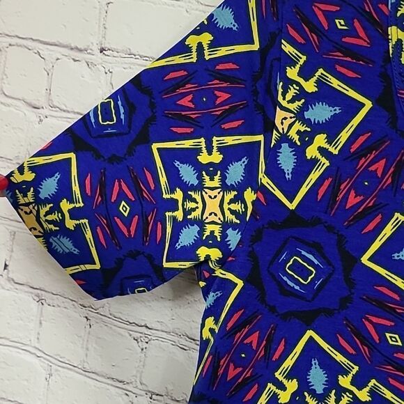 LuLaRoe Perfect T XS 4/6/8/10 Knit Tee Blue Neon Tribal Print Shirt Swing Top - Picture 8 of 10
